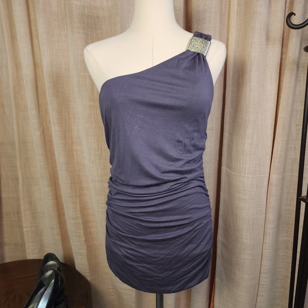 6bDegrees L Purple One Shoulder Ruched Mini Dress Rhinestone Y2K Party